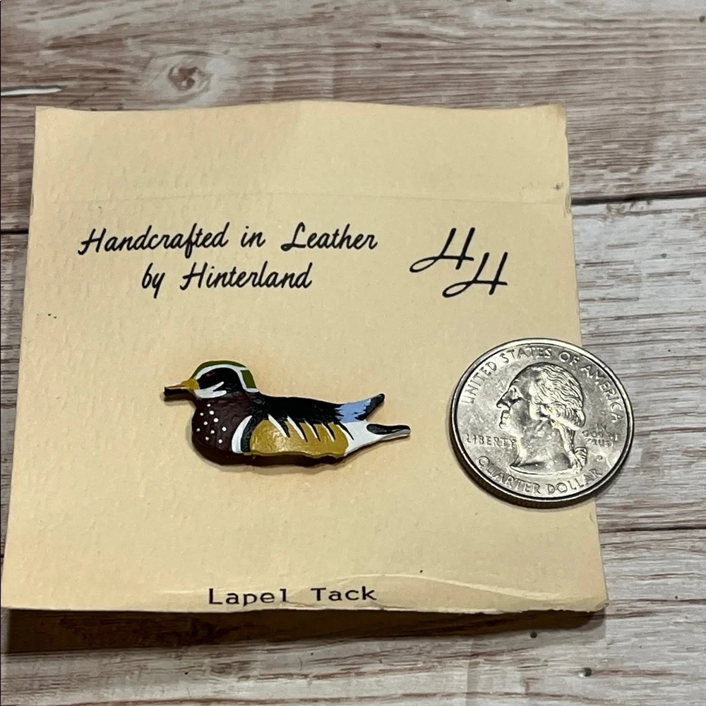Vintage Handcrafted Leather Mallard Duck Lapel Tack Tie Pin - Multicolor